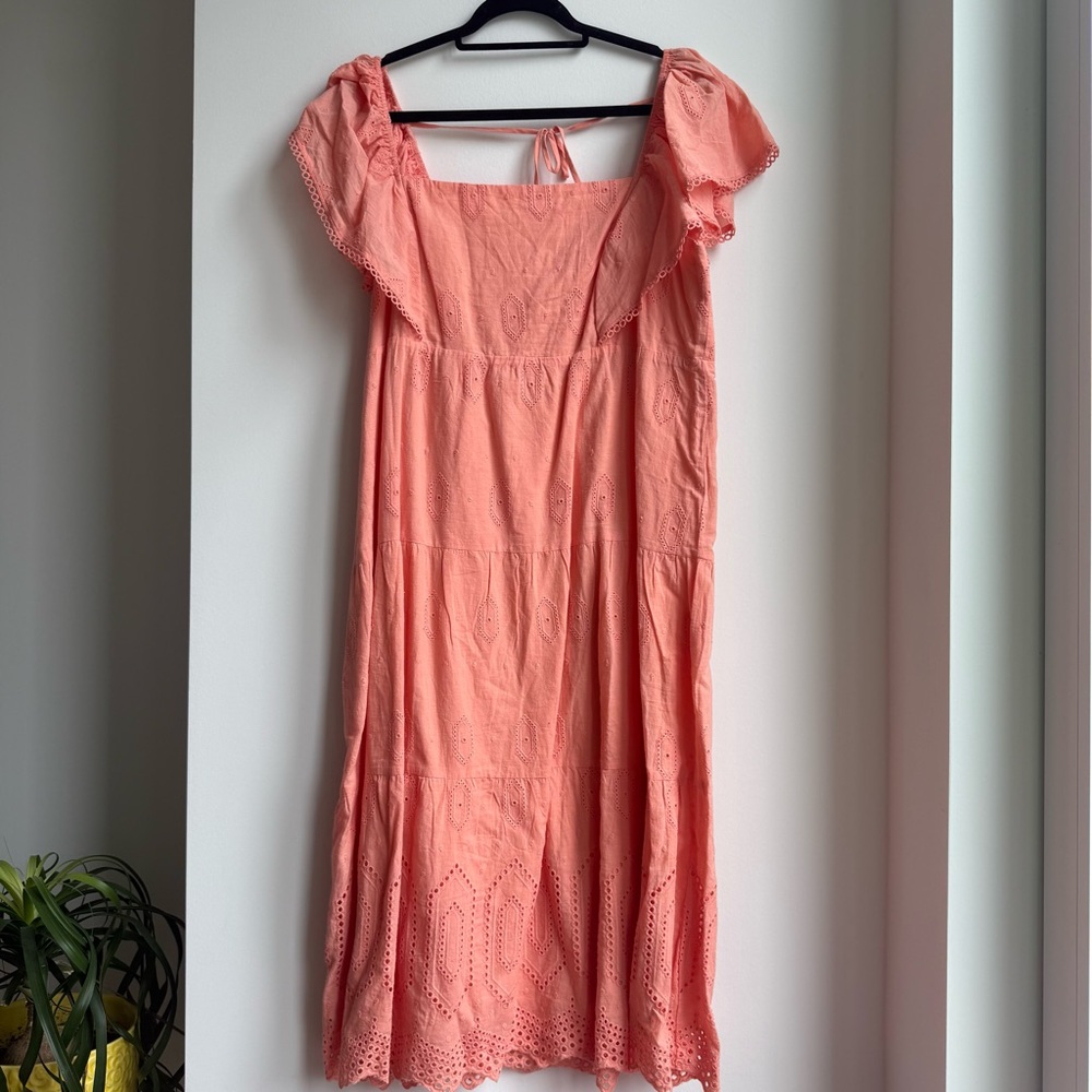 Caslon Coral Eyelet Midi Dress